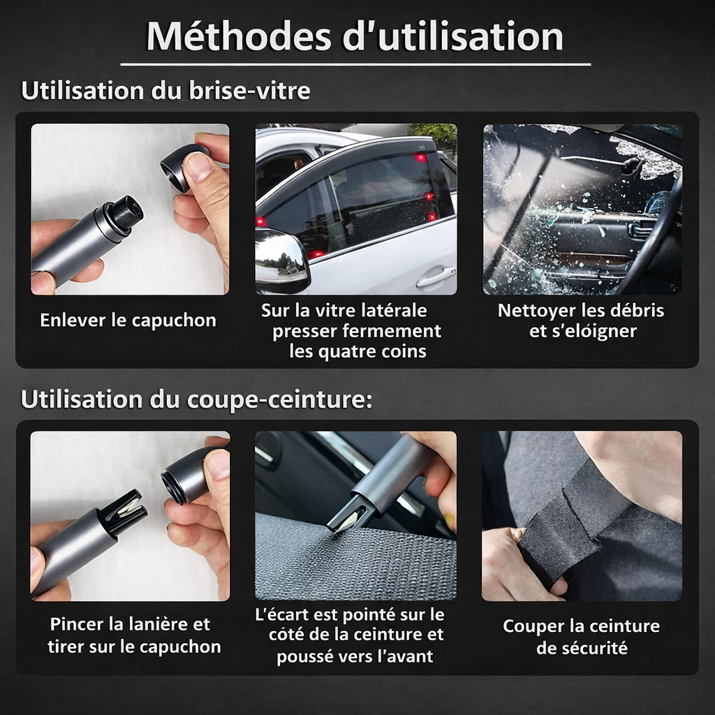 Marteau de sécurité voiture 2-en-1